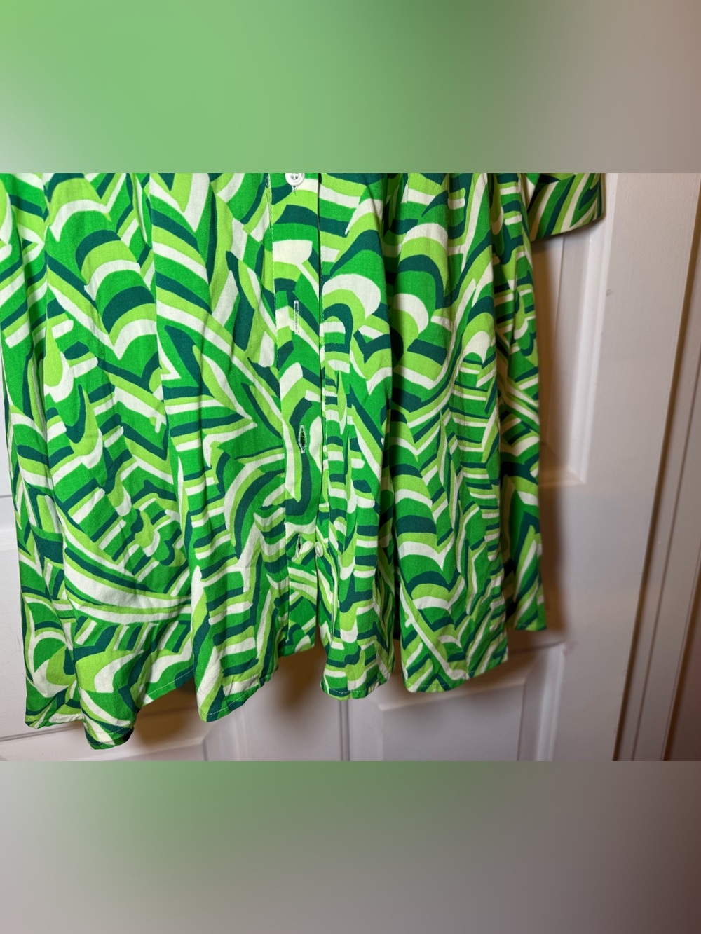 Zara Shades Of Green Print Deep V Mini Dress LARGE Fit To Flare Summer Fun - Picture 5 of 10